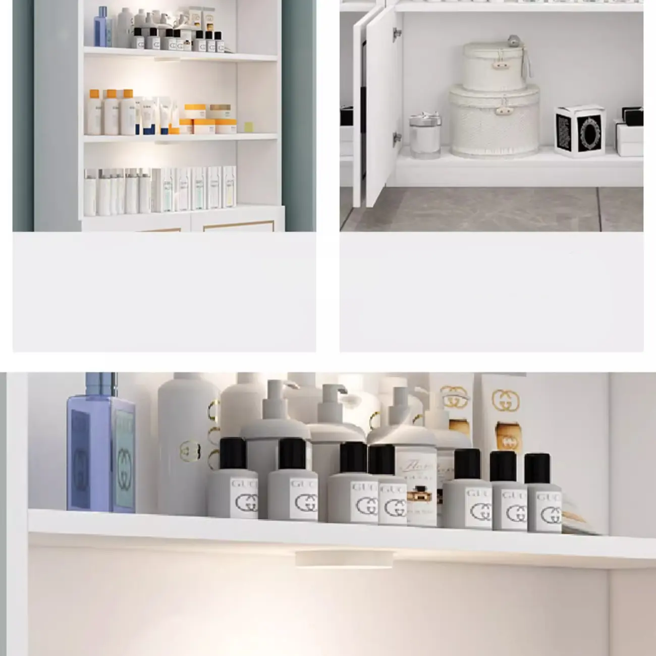 White Rectangle Large Wood Open Display Cabinet Image - 13 | homeyfad