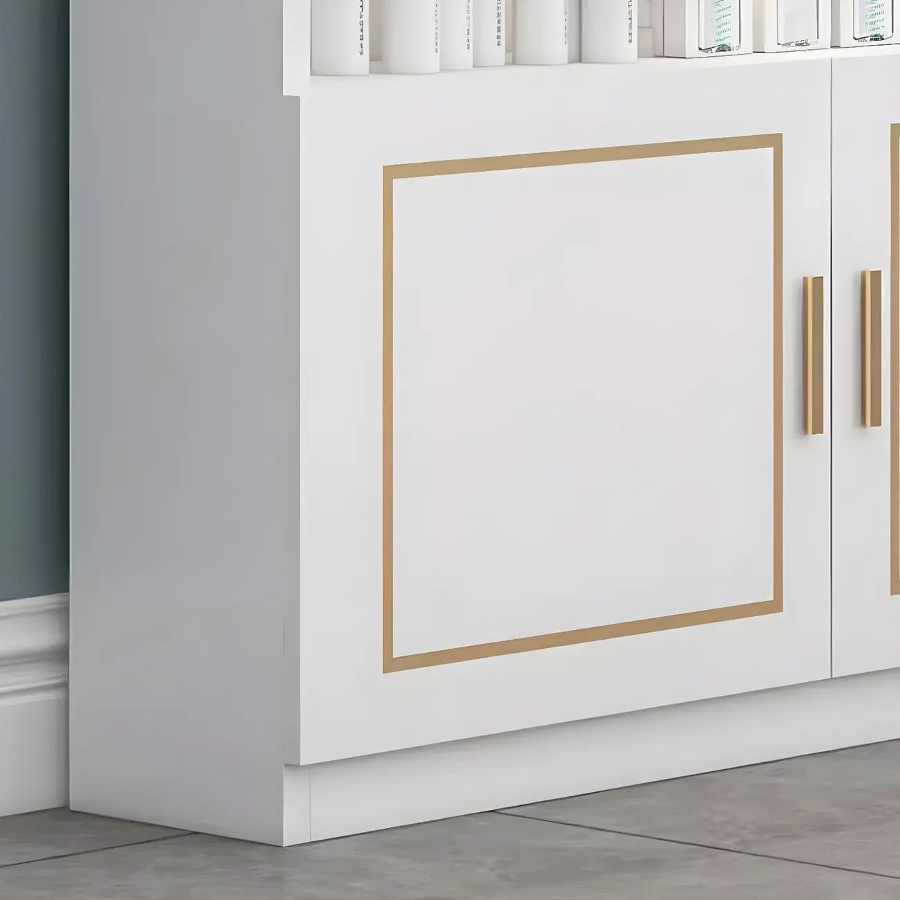 White Rectangle Large Wood Open Display Cabinet Image - 15 | homeyfad