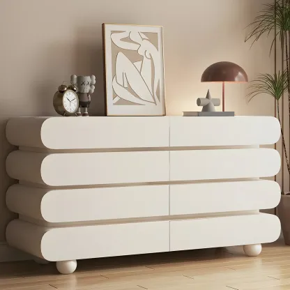 Glam White Oval Wooden Double Dresser with Soft Close Drawers Image - 3