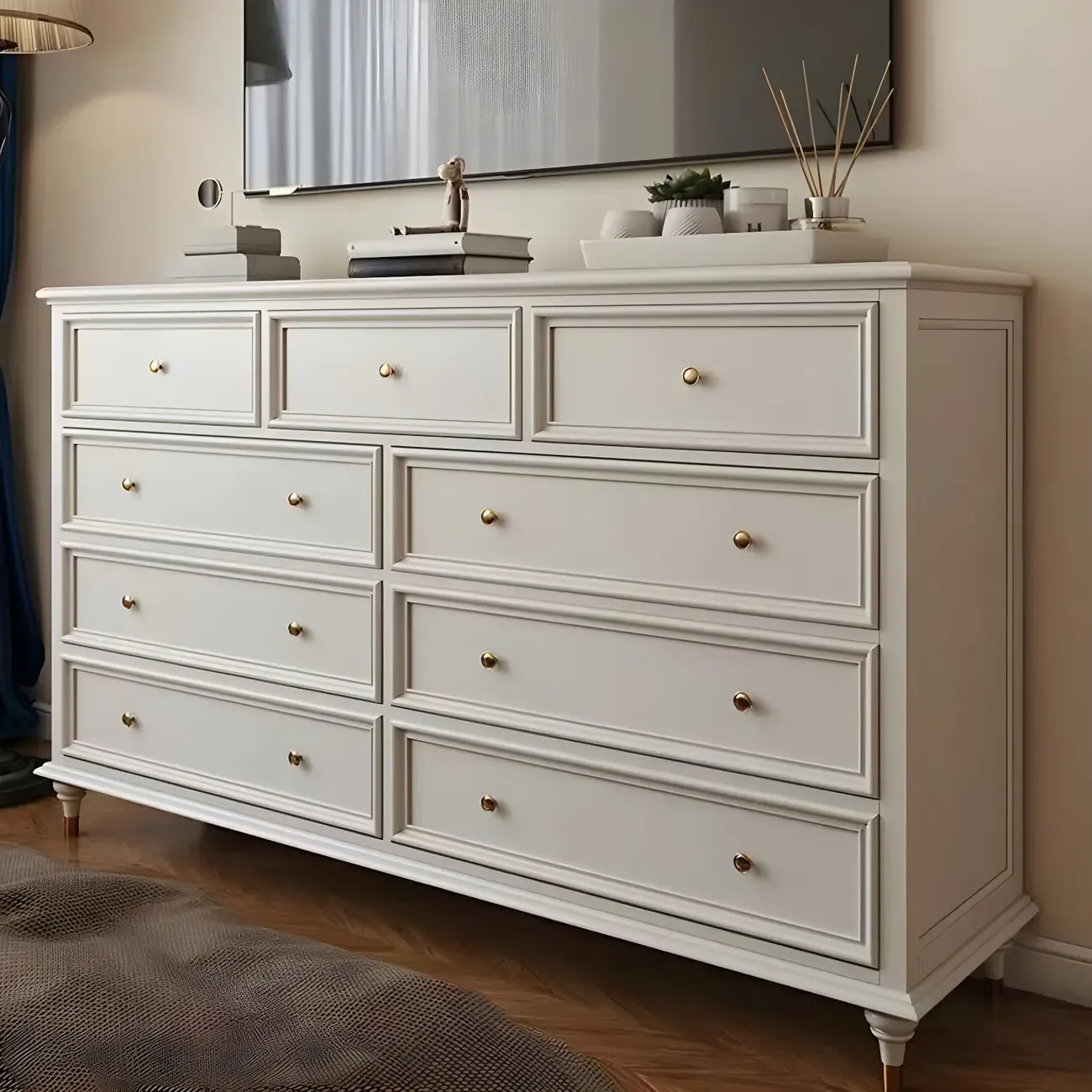Glam White Oval Wooden Double Dresser with Soft Close Drawers Image - 2
