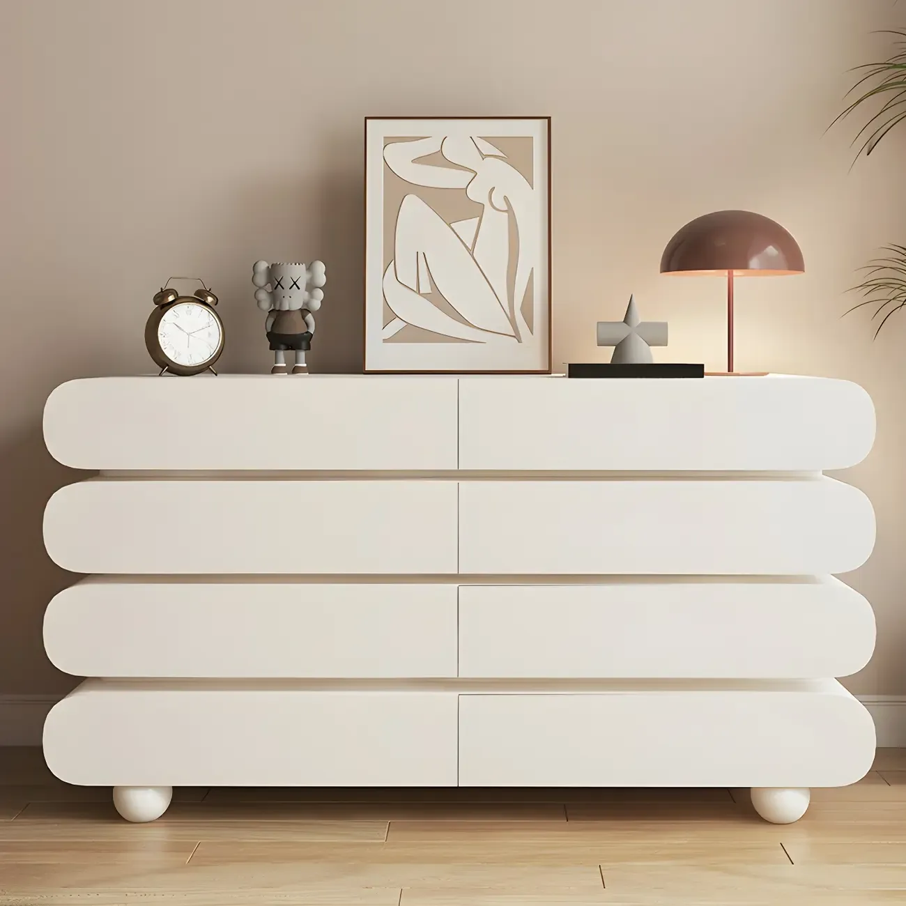 Glam White Oval Wooden Double Dresser with Soft Close Drawers Image - 4