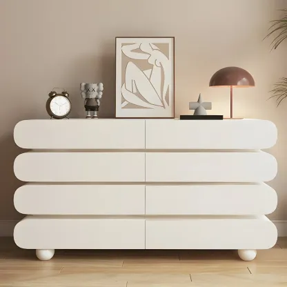 Glam White Oval Wooden Double Dresser with Soft Close Drawers Image - 4