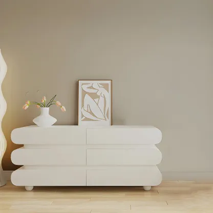 Glam White Oval Wooden Double Dresser with Soft Close Drawers Image - 5