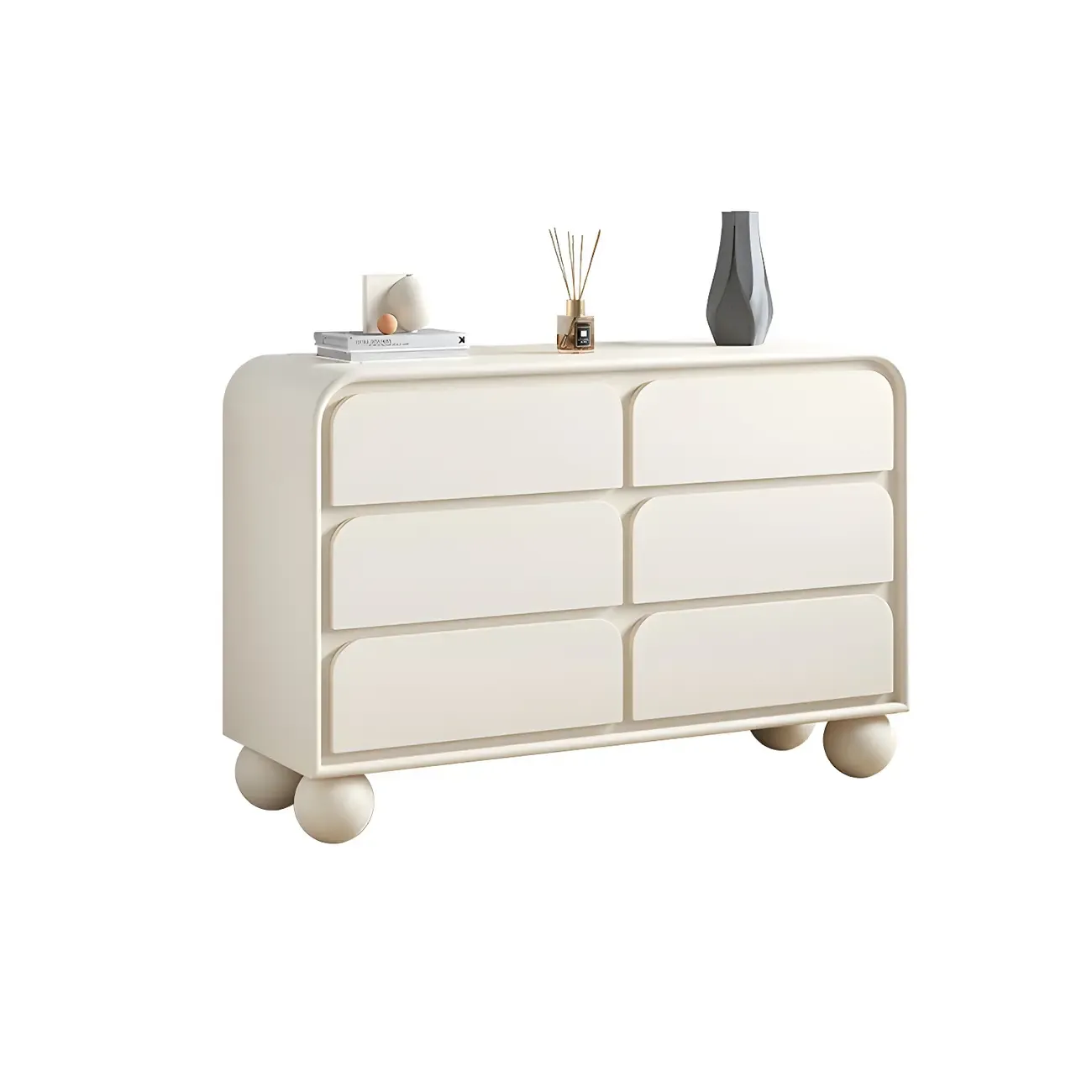 Glam White Oval Wooden Double Dresser with Soft Close Drawers Image - 6