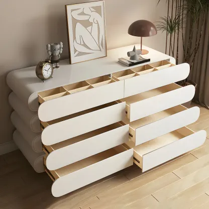 Glam White Oval Wooden Double Dresser with Soft Close Drawers Image - 1
