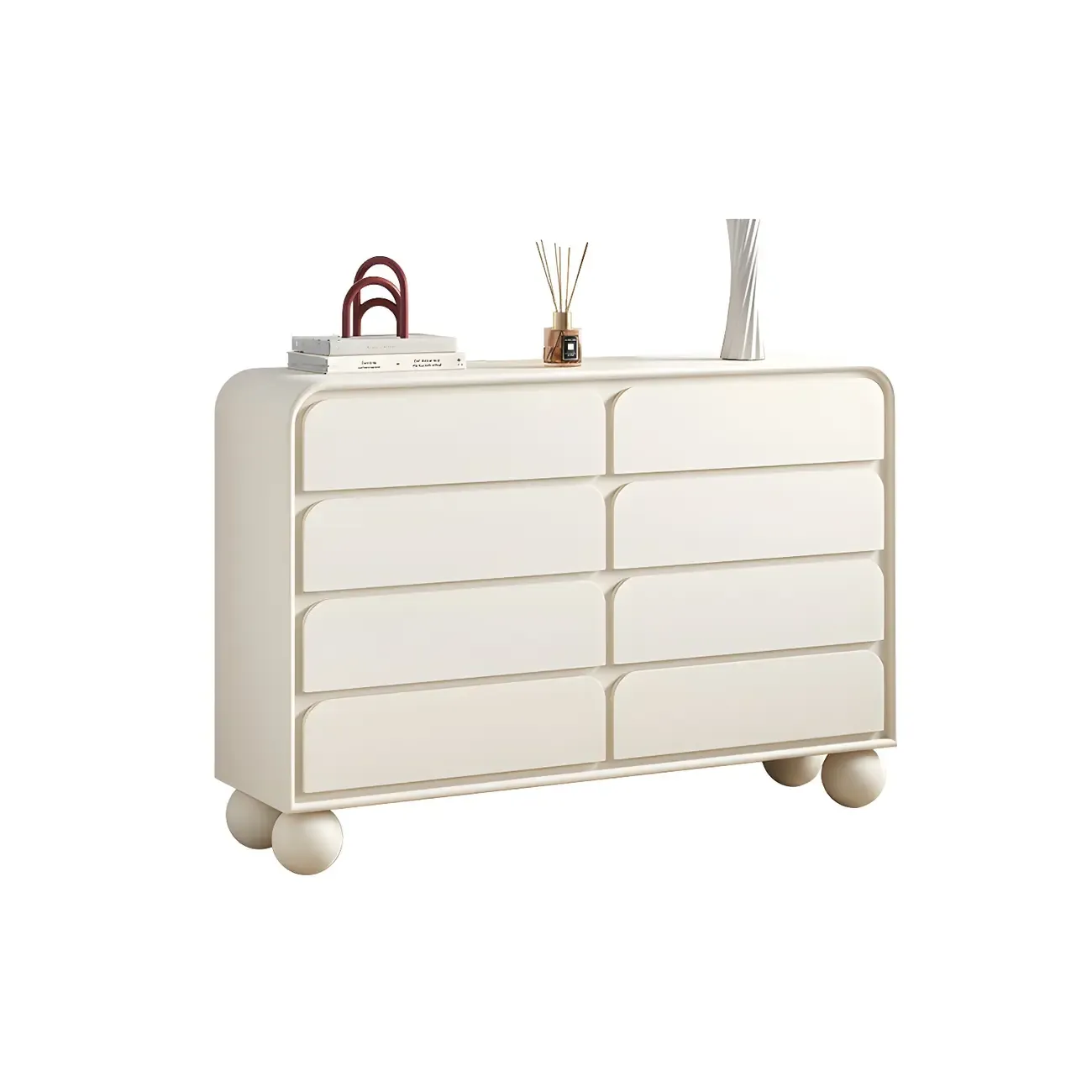 Glam White Oval Wooden Double Dresser with Soft Close Drawers Image - 7