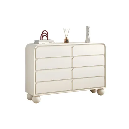 Glam White Oval Wooden Double Dresser with Soft Close Drawers Image - 7