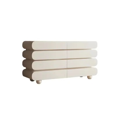 Glam White Oval Wooden Double Dresser with Soft Close Drawers Image - 9