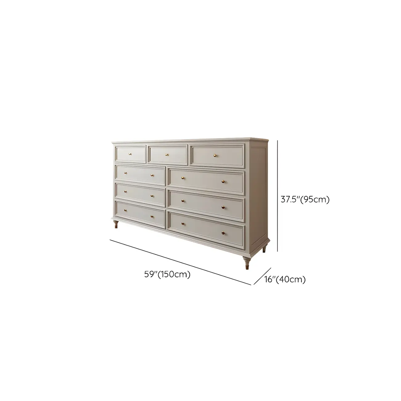 Glam White Oval Wooden Double Dresser with Soft Close Drawers #size