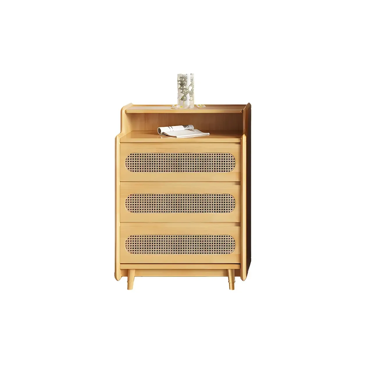 Brown Wood Rattan Front Accent Chest with Multi-Drawer | HomeyFad