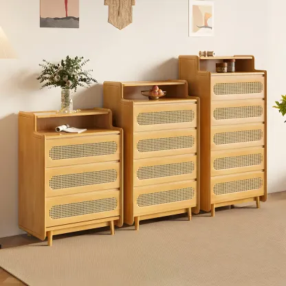 Brown Wood Rattan Front Accent Chest with Multi-Drawer