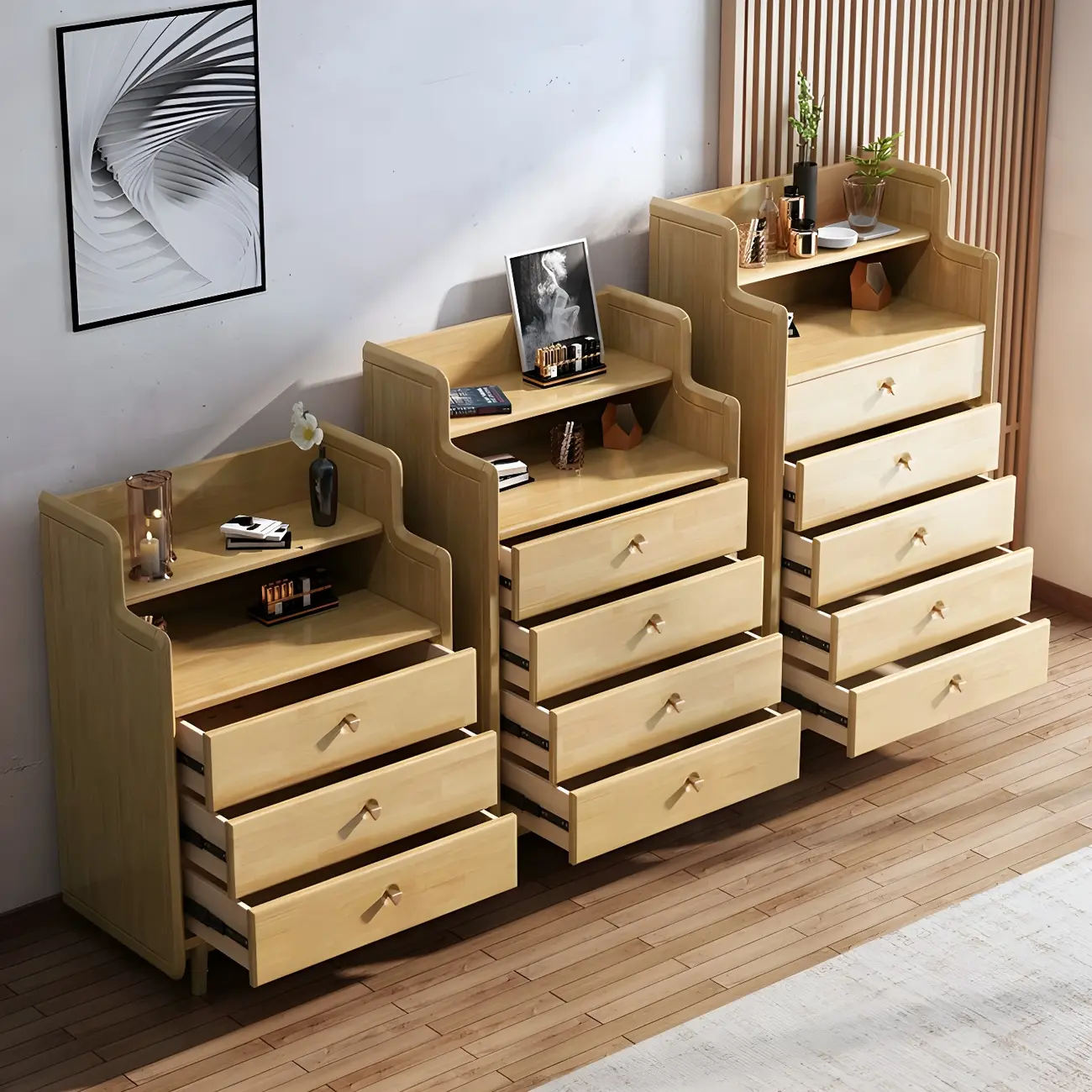 Brown Wood Rattan Front Accent Chest with Multi-Drawer | homeyfad