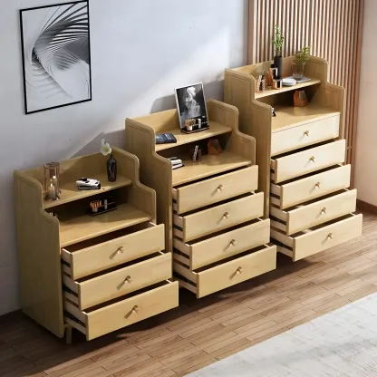 Brown Wood Rattan Front Accent Chest with Multi-Drawer