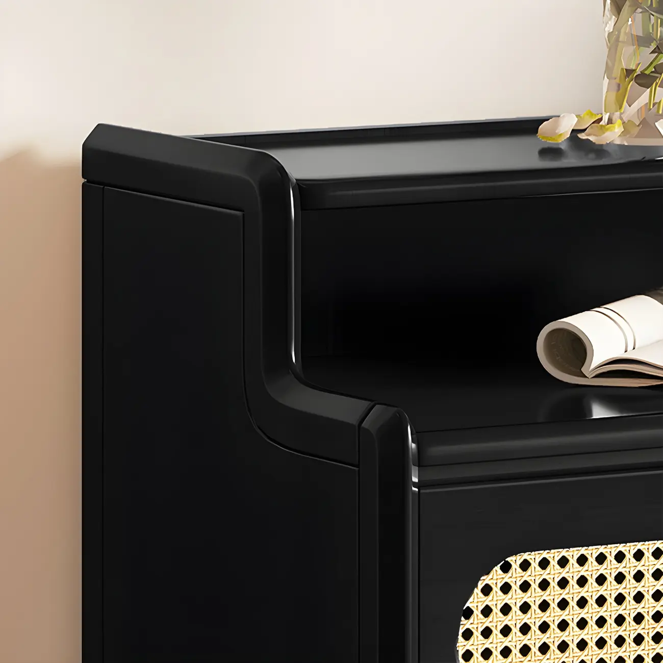 Brown Wood Rattan Front Accent Chest with Multi-Drawer | homeyfad