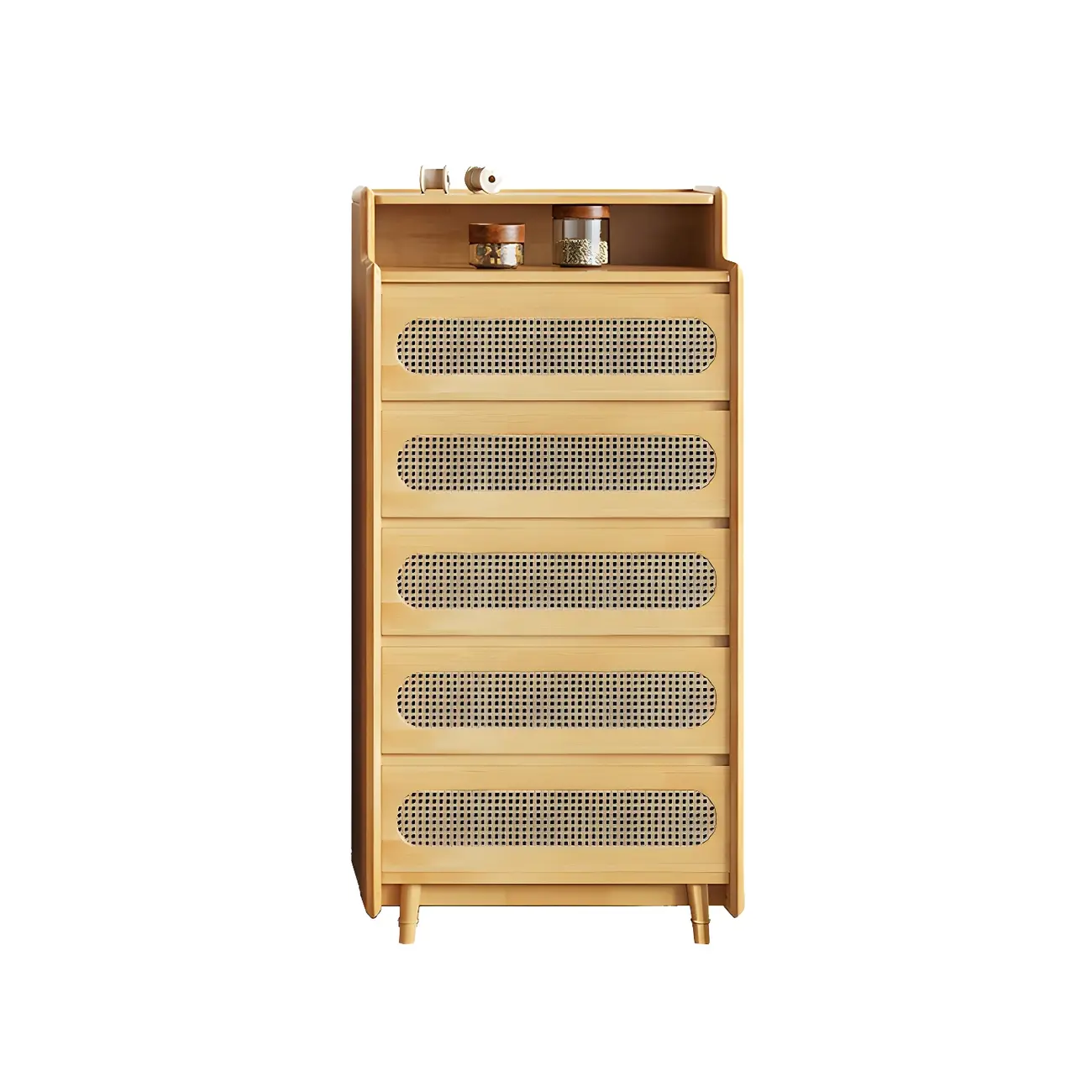 Brown Wood Rattan Front Accent Chest with Multi-Drawer | homeyfad