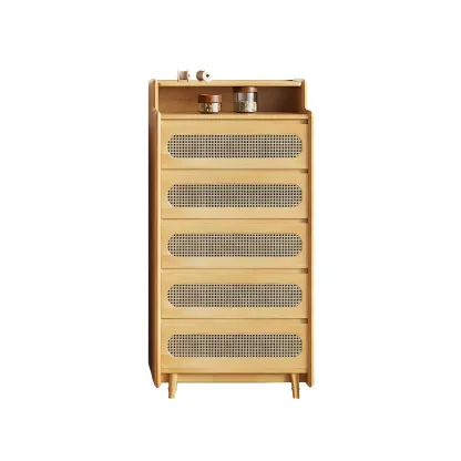 Brown Wood Rattan Front Accent Chest with Multi-Drawer