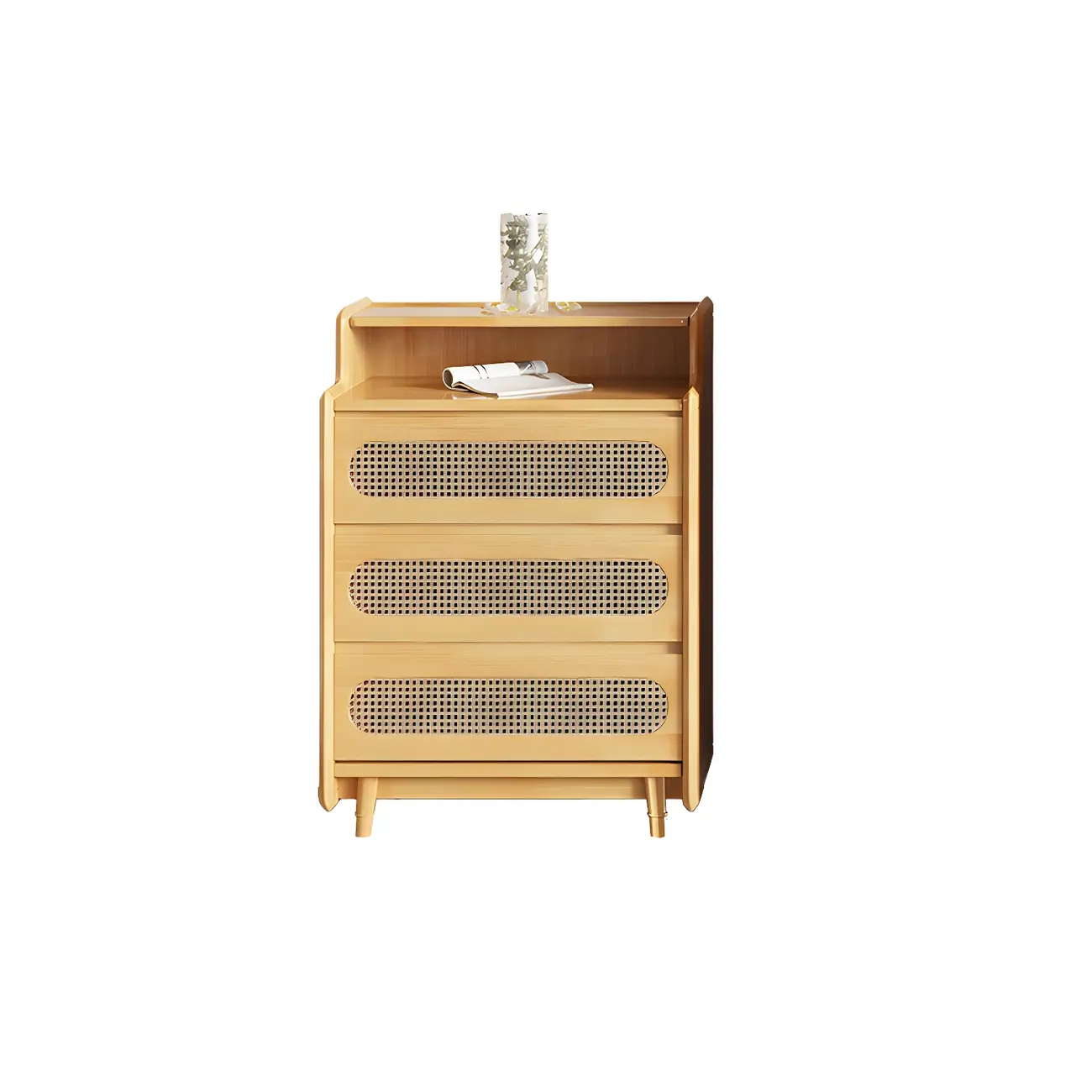 Brown Wood Rattan Front Accent Chest with Multi-Drawer | homeyfad