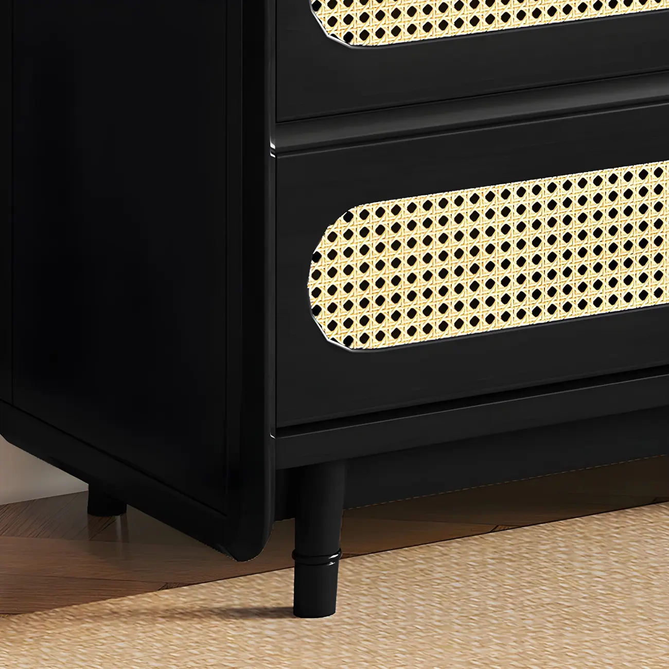 Brown Wood Rattan Front Accent Chest with Multi-Drawer | homeyfad