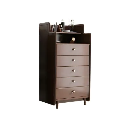 Brown Wood Rattan Front Accent Chest with Multi-Drawer