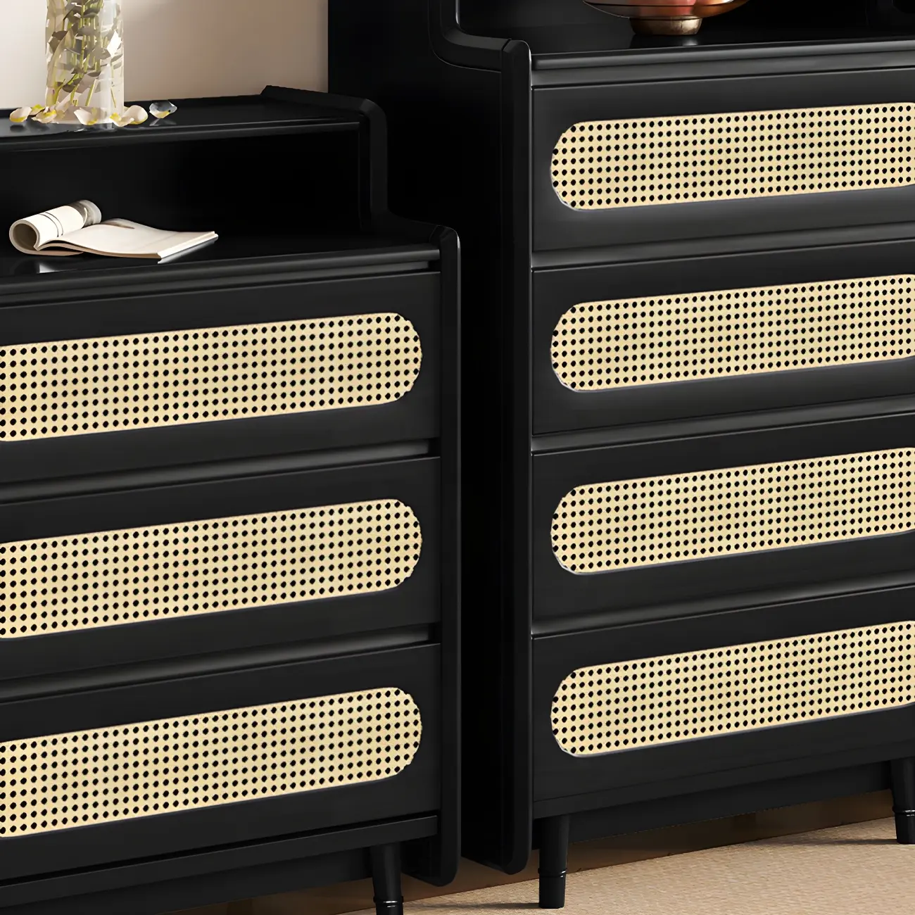 Brown Wood Rattan Front Accent Chest with Multi-Drawer | homeyfad