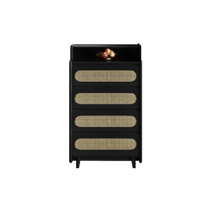 Brown Wood Rattan Front Accent Chest with Multi-Drawer