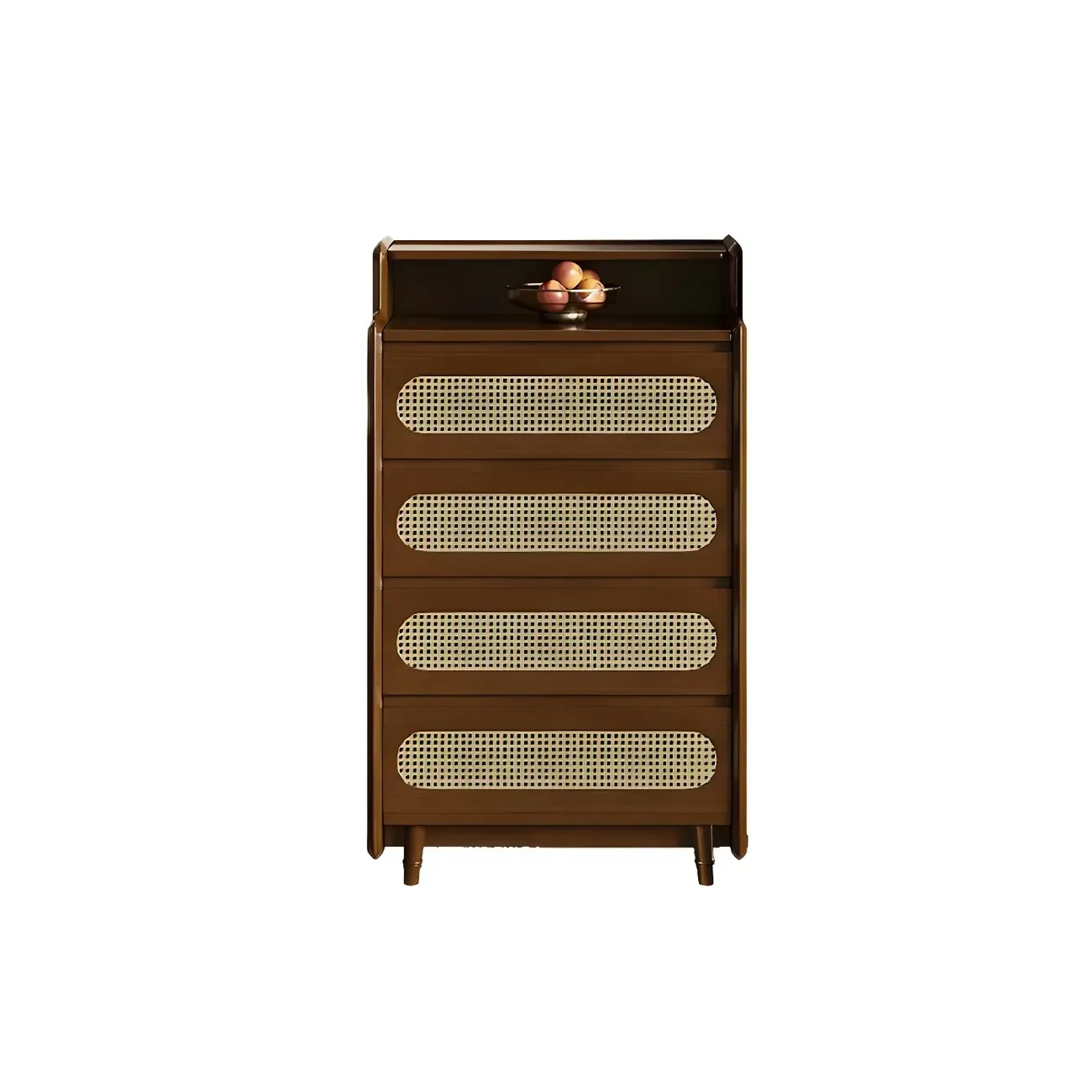 Brown Wood Rattan Front Accent Chest with Multi-Drawer