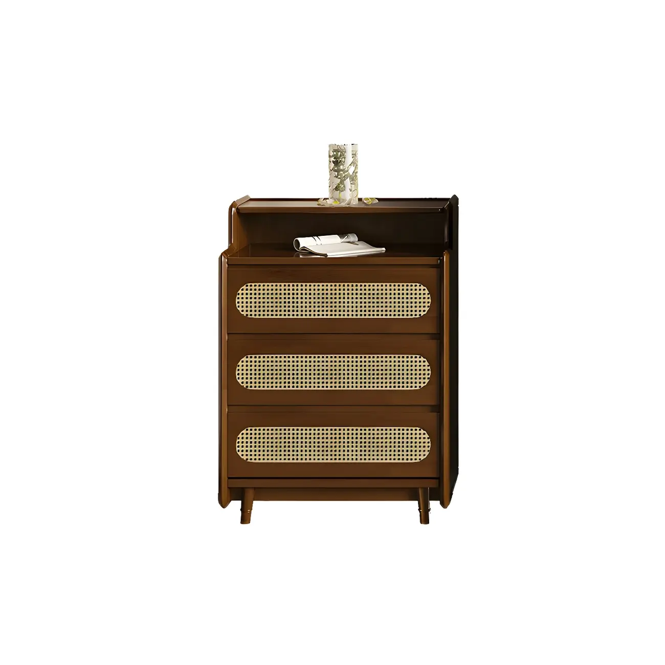 Brown Wood Rattan Front Accent Chest with Multi-Drawer | homeyfad
