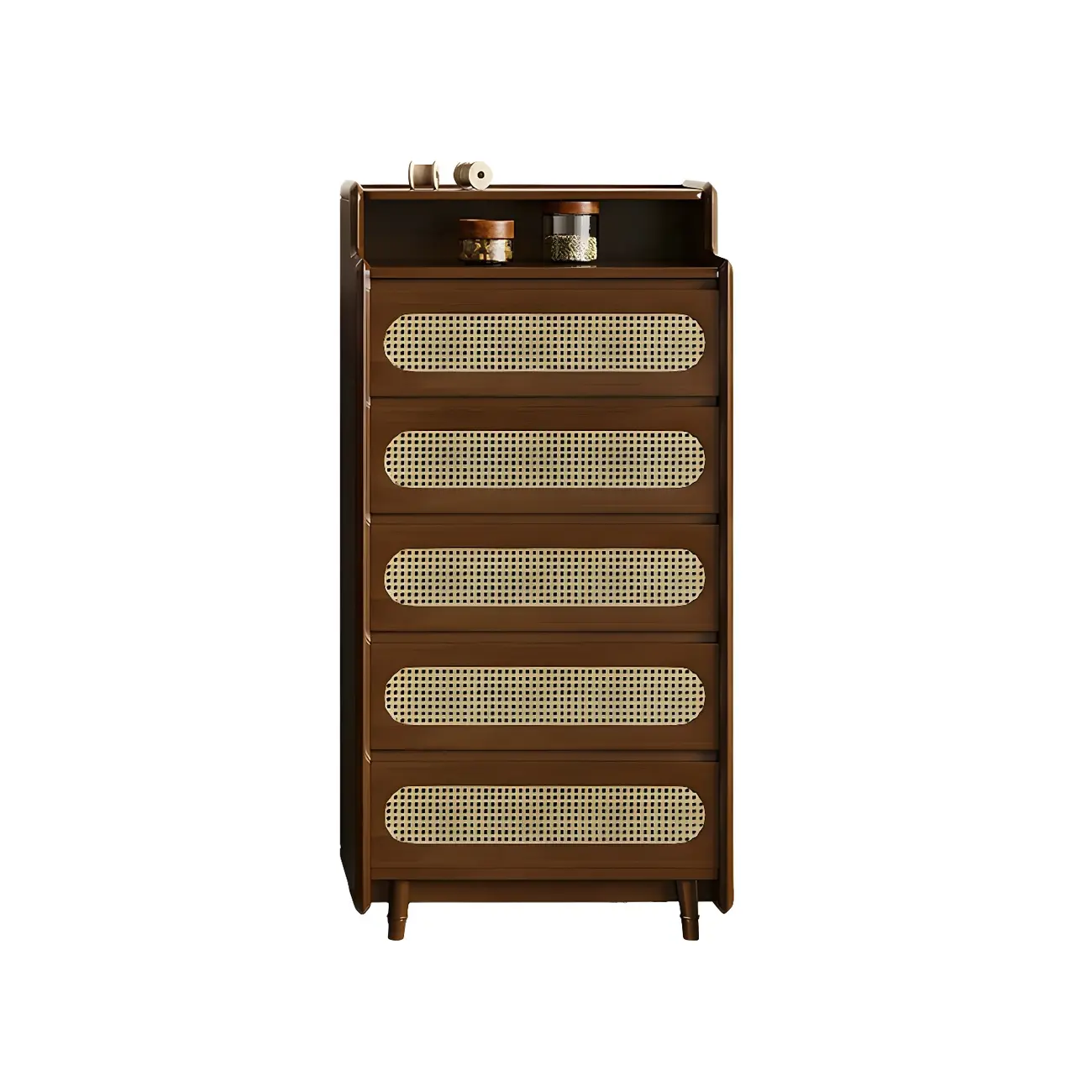 Brown Wood Rattan Front Accent Chest with Multi-Drawer | homeyfad