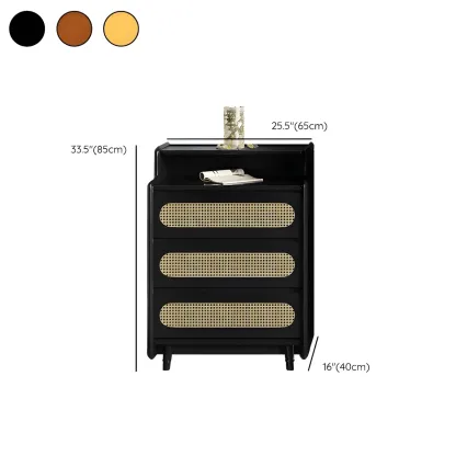 Brown Wood Rattan Front Accent Chest with Multi-Drawer