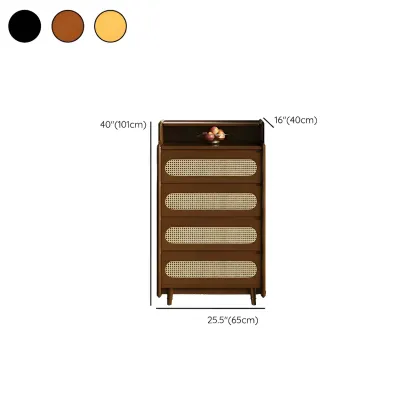 Brown Wood Rattan Front Accent Chest with Multi-Drawer