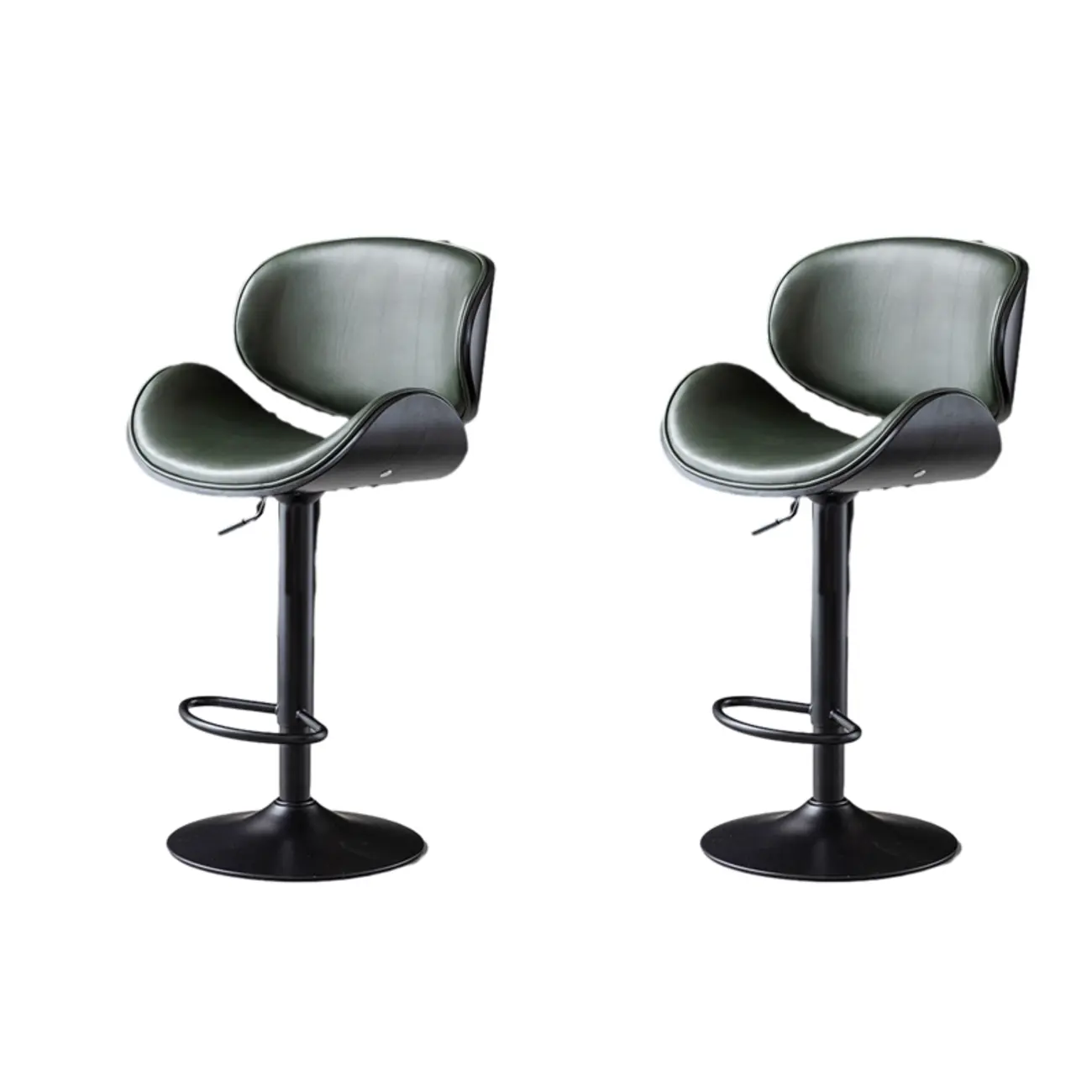 Arched Blackish Green Leather Swivel Adjustable Bar Stool Image - 8 | homeyfad
