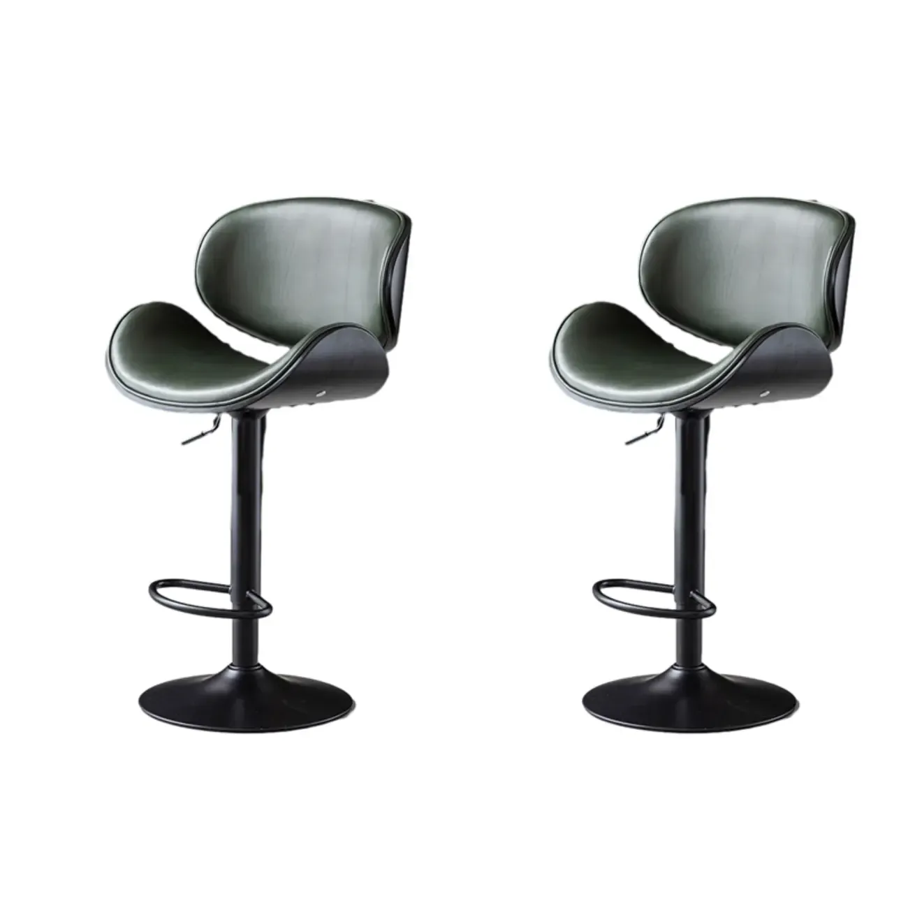 Arched Blackish Green Leather Swivel Adjustable Bar Stool Image - 8
