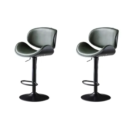 Arched Blackish Green Leather Swivel Adjustable Bar Stool Image - 8
