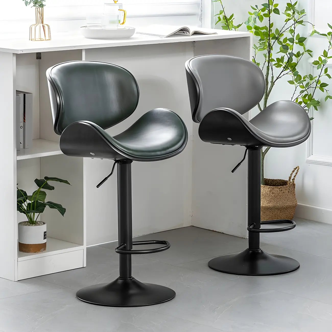 Arched Top Grain Leather Swivel Adjustable Bar Stool Image - 1 | homeyfad