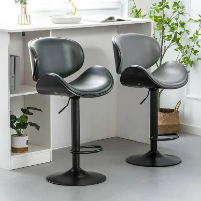 Arched Blackish Green Leather Swivel Adjustable Bar Stool Image - 1