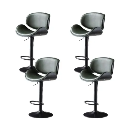 Arched Blackish Green Leather Swivel Adjustable Bar Stool Image - 9