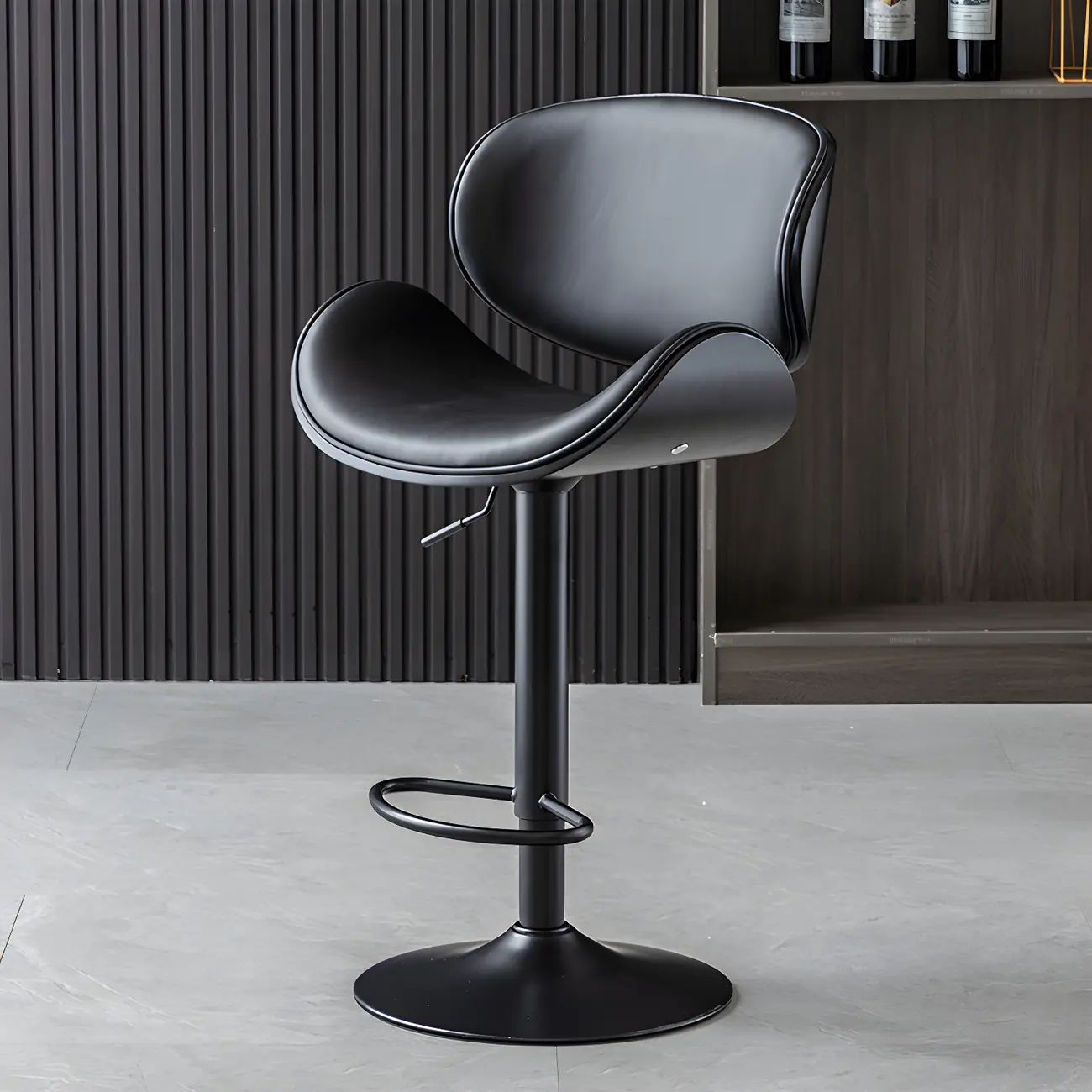 Arched Blackish Green Leather Swivel Adjustable Bar Stool Image - 7 | homeyfad