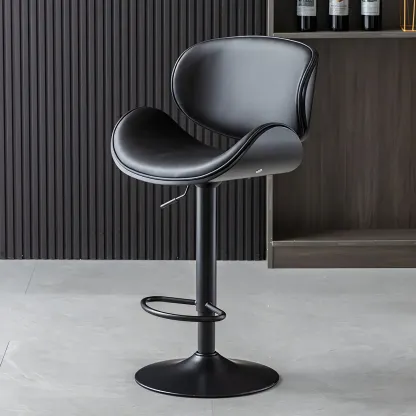 Arched Blackish Green Leather Swivel Adjustable Bar Stool Image - 7