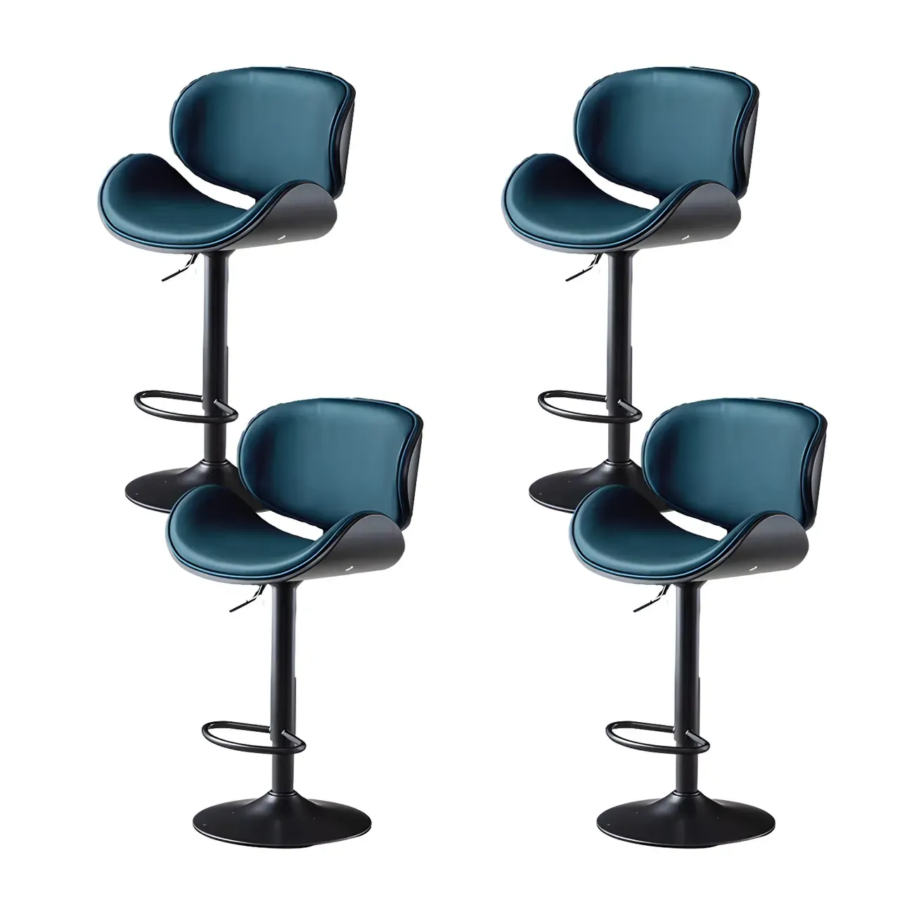 Arched Blackish Green Leather Swivel Adjustable Bar Stool Image - 16