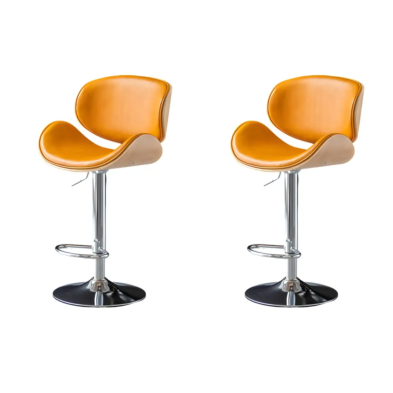 Arched Blackish Green Leather Swivel Adjustable Bar Stool Image - 21