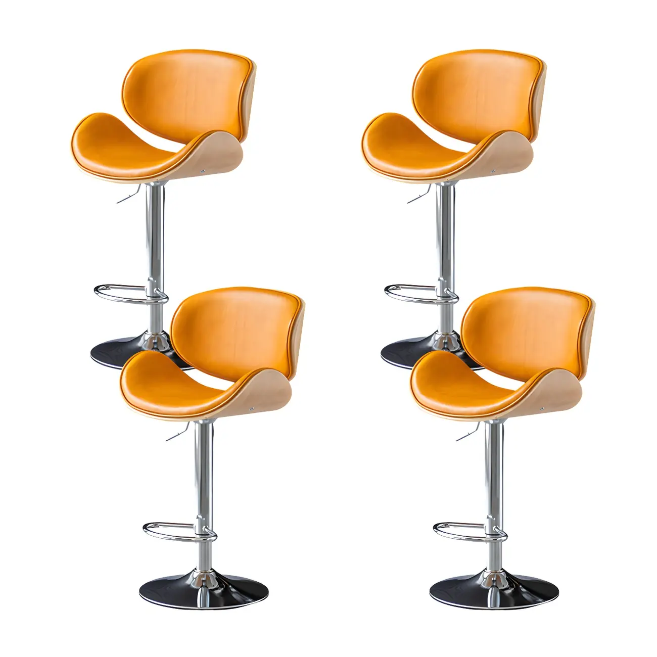 Arched Top Grain Leather Swivel Adjustable Bar Stool Image - 23 | homeyfad