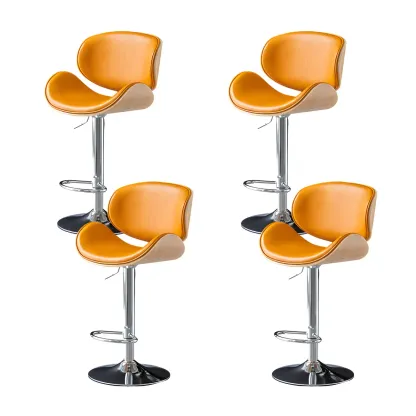 Arched Blackish Green Leather Swivel Adjustable Bar Stool Image - 22