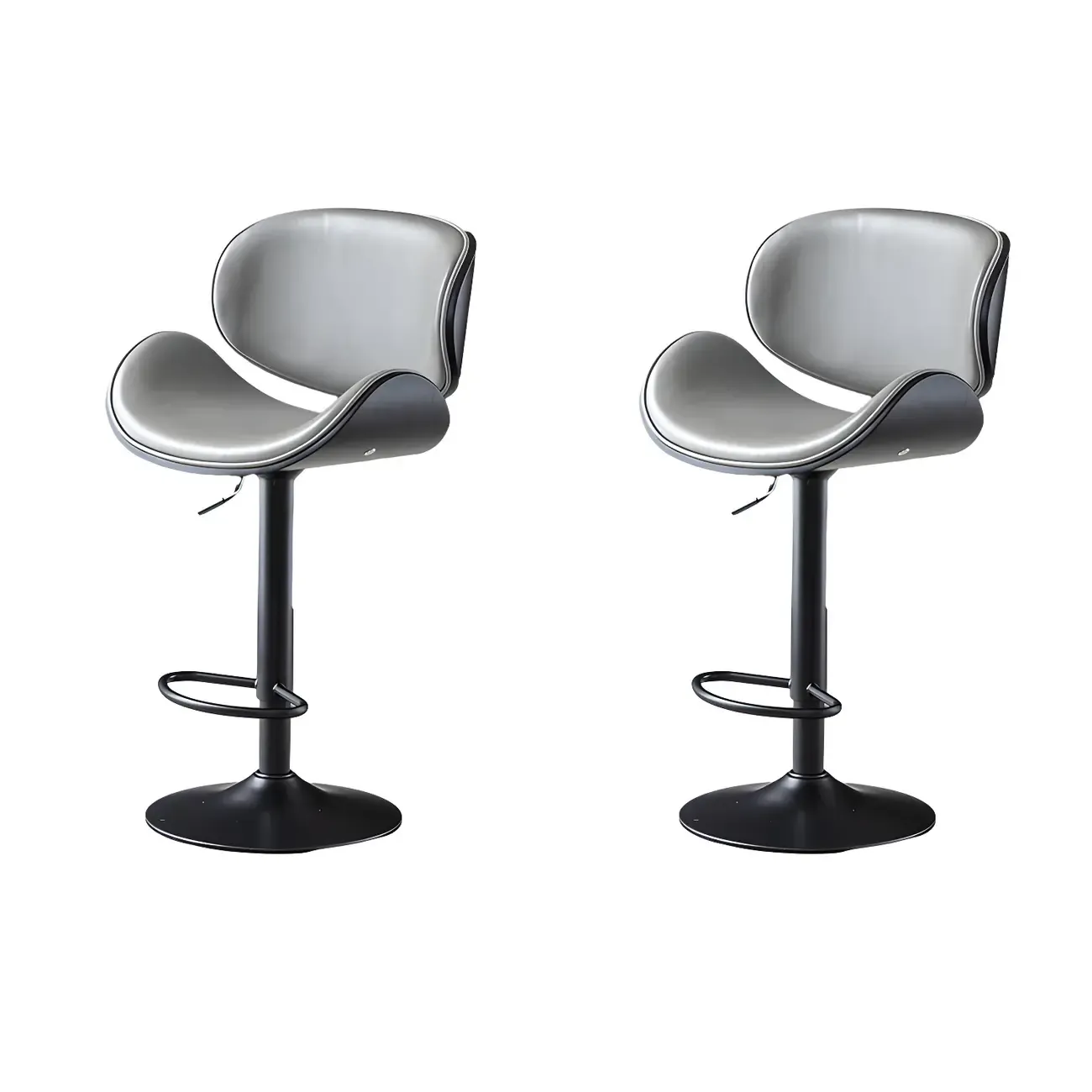 Arched Blackish Green Leather Swivel Adjustable Bar Stool Image - 24