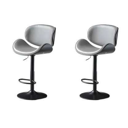 Arched Blackish Green Leather Swivel Adjustable Bar Stool Image - 24