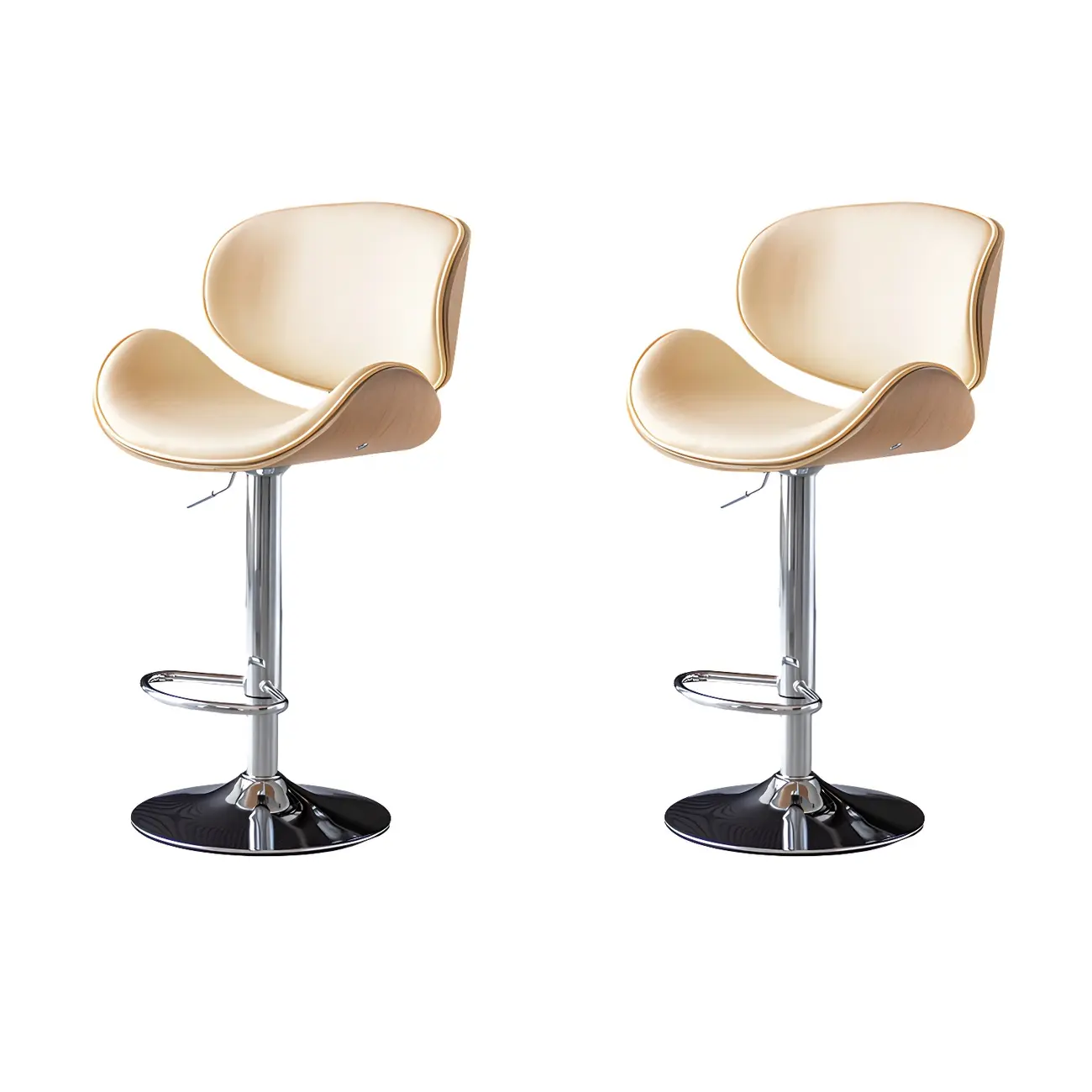 Arched Top Grain Leather Swivel Adjustable Bar Stool Image - 28 | homeyfad