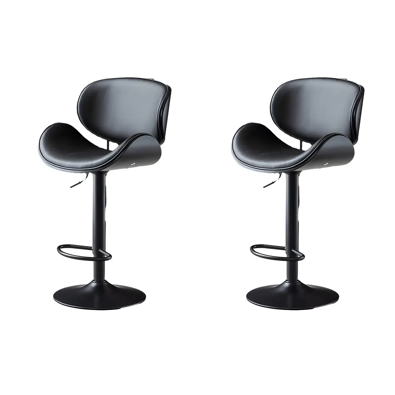 Arched Blackish Green Leather Swivel Adjustable Bar Stool Image - 30