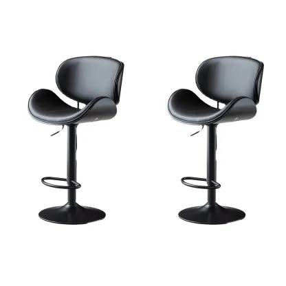 Arched Blackish Green Leather Swivel Adjustable Bar Stool Image - 30