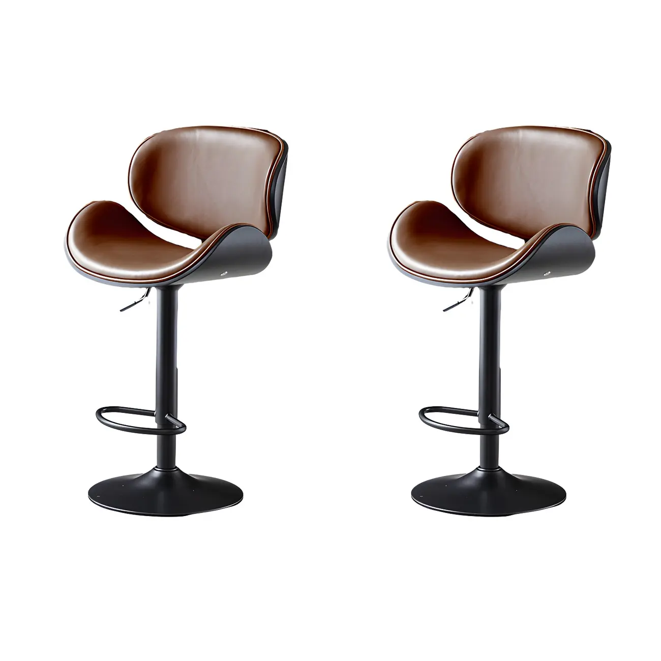 Arched Blackish Green Leather Swivel Adjustable Bar Stool Image - 36 | homeyfad