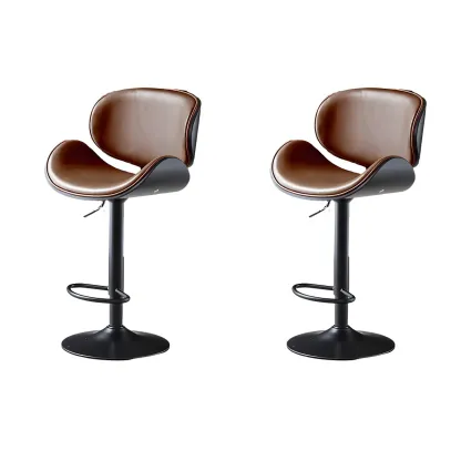 Arched Blackish Green Leather Swivel Adjustable Bar Stool Image - 36