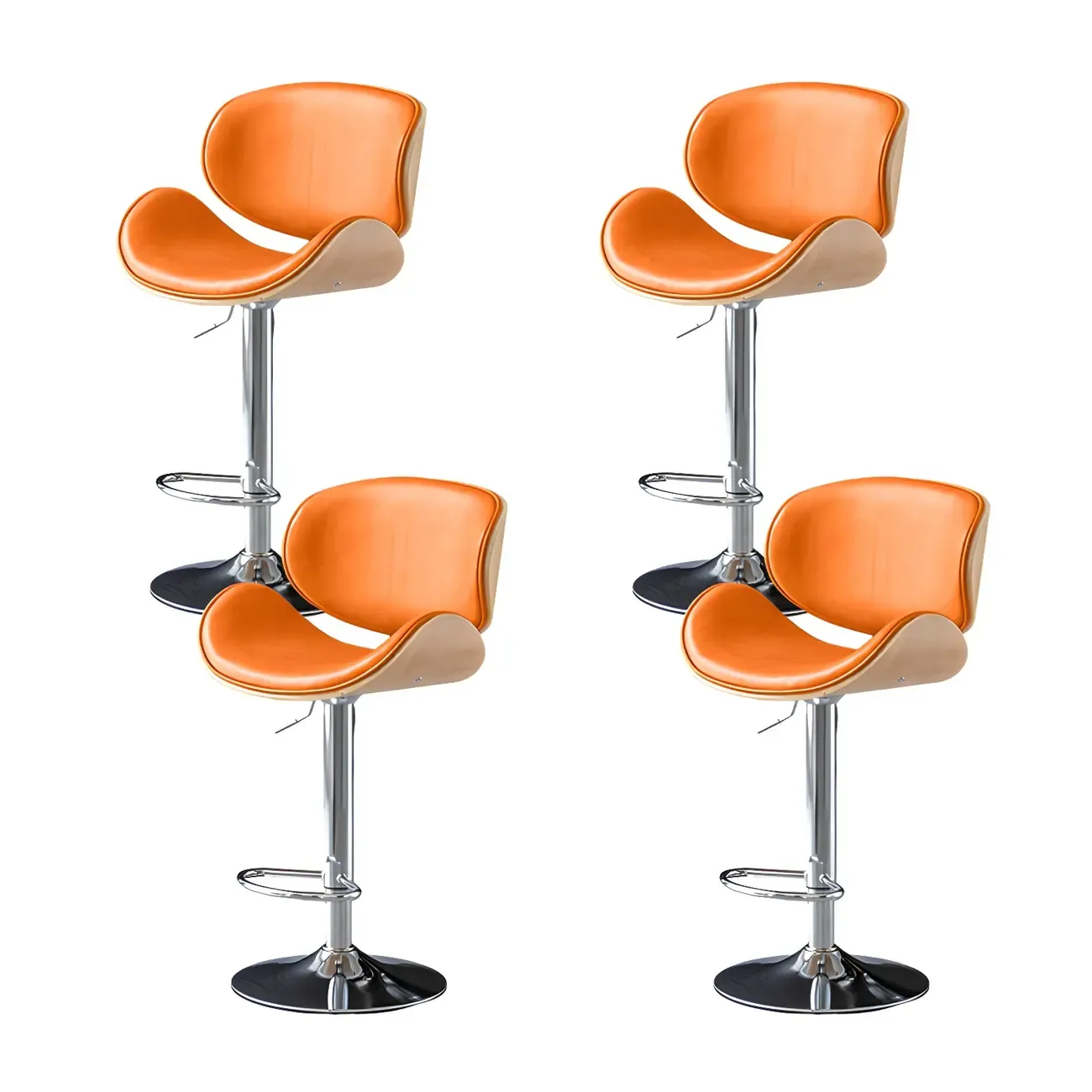 Arched Blackish Green Leather Swivel Adjustable Bar Stool Image - 40